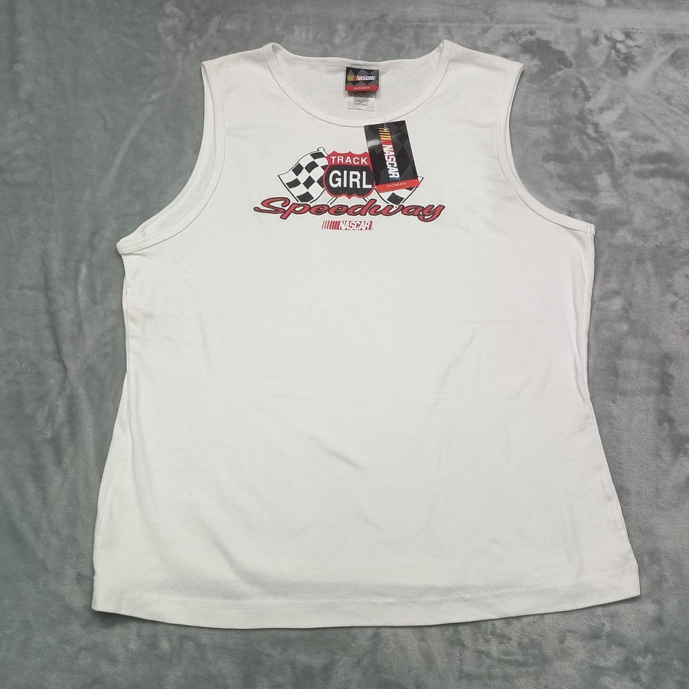NASCAR Shirt Womens XL White Track Girl Speedway Sleeveless Racing Graphic Tank